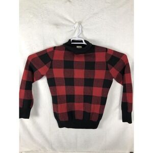 L.L.Bean Sweater Youth Medium Red Black Buffalo Plaid Mock Neck Pullover Knit